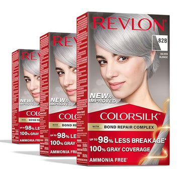 Revlon ColorSilk with Bond Repair Complex, Blonde Permanent Hair Color, 100% Gray Coverage, Ammonia Free Hair Dye, Vegan Keratin, 82B Silver Blonde (Pack of 3)