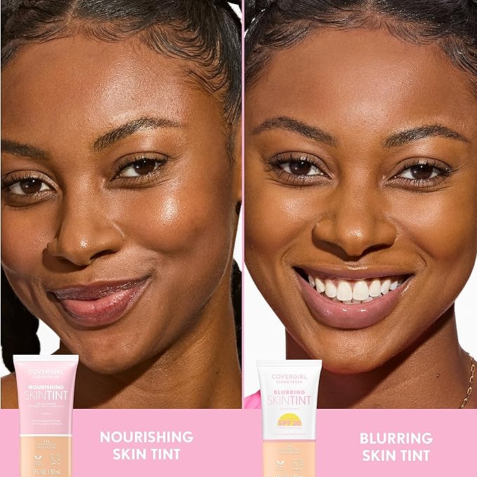 COVERGIRL Clean Fresh Nourishing Skin Tint, 570 Medium/Tan, Liquid Foundation, Dewy Finish, Infused with Coconut & Aloe, Vegan Formula