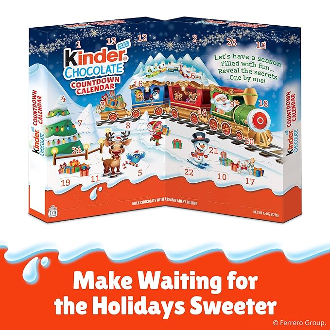 Kinder Chocolate Countdown Advent Calendar, Chocolate Candy, 2025, 2 Pack, Holiday gift for all, 24 Pieces 8.8 oz