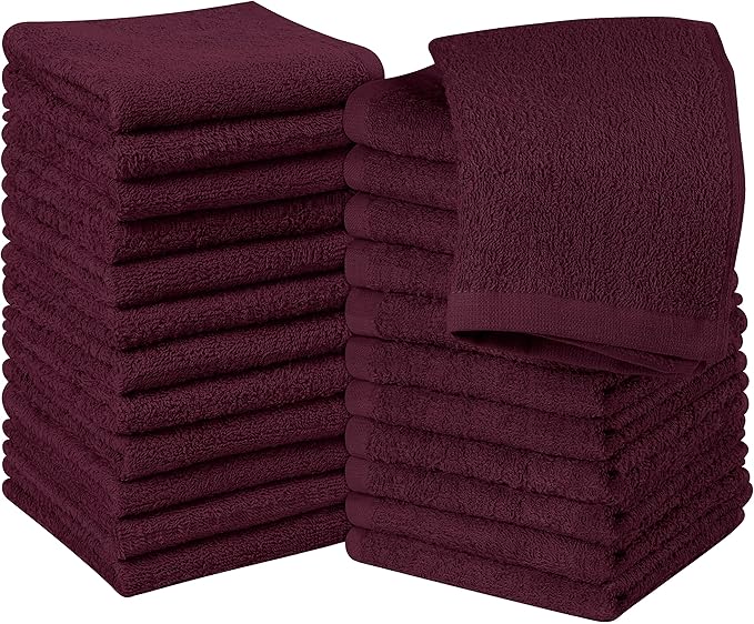 Utopia Towels 24 Pack Cotton Washcloths Set, 100% Ring Spun Cotton, Premium Quality Flannel Face Cloths, Highly Absorbent and Soft Feel Fingertip Towels, Burgundy