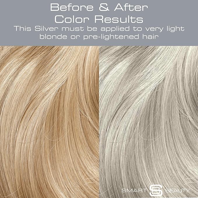 Smart Beauty Silver Metallic Hair Dye, Demi Permanent, Silver Toner for Bleached Hair, Plex Anti-Breakage Technology, Cruelty Free, Vegan, for Bleached/Pre-lightened Hair