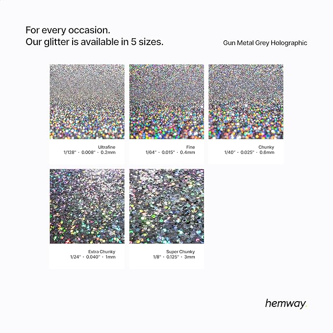Hemway Eco Friendly Biodegradable Glitter 100g / 3.5oz Bio Cosmetic Safe Sparkle Vegan For Face, Eyeshadow, Body, Hair, Nail And Festival - Ultrafine (1/128" 0.008" 0.2mm) - Gun Metal Grey Holographic