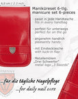 3 Swords Germany - brand quality 6 piece manicure pedicure grooming kit set for professional nail care with red synthetic leather case - Made in Germany