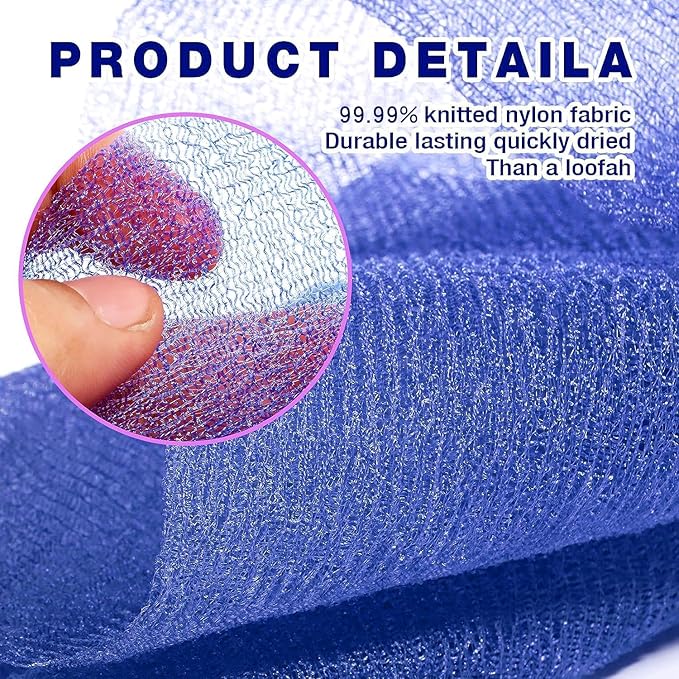 3 Pieces Exfoliating Washcloth Shower Towel African Net Sponge Japanese Wash Cloth Face Exfoliating Sponge Loofah Exfoliating Body Scrubber for Body Exfoliation(Black White Blue)