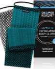 Japanese Exfoliating Washcloth for Back & Body 2-Pack - Charcoal & Silver Ion Exfoliating Towel with Handles - Two-Sided Gentle Exfoliation & Deep Cleanse Body Wash Cloths for Shower - 1 White 1 Green