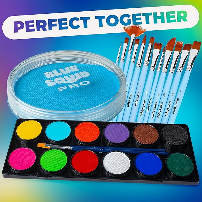 Blue Squid Face Paint Water Based Single Cake Professional Face & Body Paint - Water Activated, Kids Adults Face Painting for Costume, Halloween Makeup, Cosplay - UV Pastel Blue Face Paint 30g