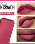 Maybelline Super Stay Ink Crayon Lipstick Makeup, Precision Tip Matte Lip Crayon with Built-in Sharpener, Longwear Up To 8Hrs, Run The World, Magenta Pink, 1 Count