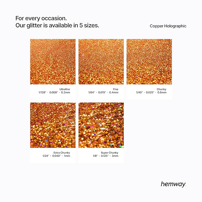 Hemway Biodegradable Glitter Eco Friendly - 100g/3.5oz Bio Cosmetic Safe Sparkle Vegan for Face Eyeshadow Body Hair Festival Makeup Craft - Extra Chunky (1/24" 0.040" 1mm) - Copper Holographic