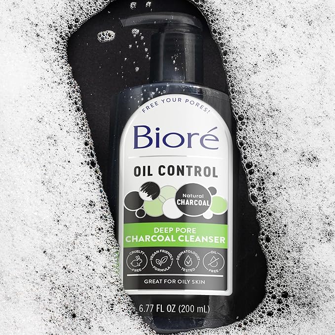 Bioré Deep Pore Charcoal Face Wash, Daily Facial Cleanser for Dirt & Makeup Removal, for Oily Skin, 6.77 Oz, Pack of 3