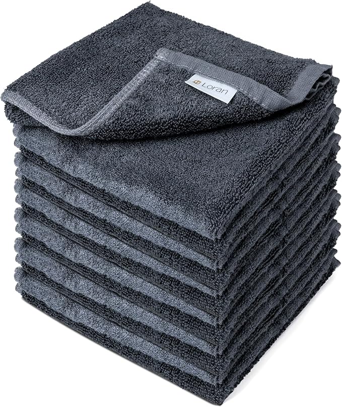 Charcoal Grey Extra Large Washcloths Set of 6 Soft Body Cloths 13” x 13” 70% Viscose Derived from Bamboo, 30% Cotton Spa-Like Feel Silky for Skin Cleansing