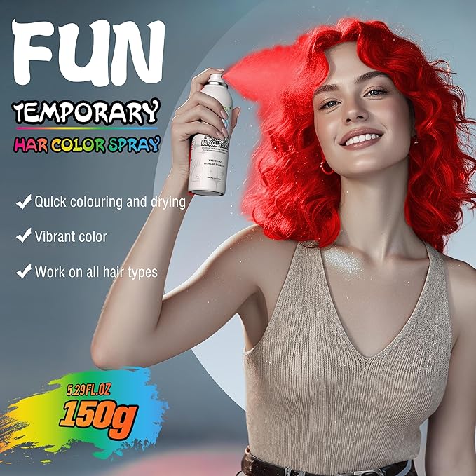 Temporary Hair Color Spray for Adults & Kids - Instant Red Dye Alternative | Non-Sticky, Washable & Gentle Formula | Party, Halloween, Costume Makeup (150 ml)