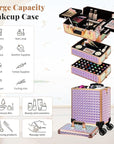 AROUS 5 in 1 Rolling Makeup Train Case Cosmetology Case on Wheels Large Cosmetic Organizer Travel Cart for Hairstylist Artist Nail Beauty Salon Barber,Colorful