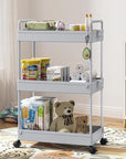 Ronlap 3 Tier Slim Rolling Storage Cart with Wheels Plastic Utility Cart Organizer for Snack Craft Art Postpartum Baby Diaper Nail Makeup in Bathroom Laundry Room Kitchen Bedside Narrow Space, Grey