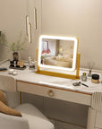 FENNIO Vanity Mirror with Lights 14x12 Inch - Makeup Mirror with Lights Tabletop, 3-Color Dimmable Lighted Mirror, Touch Control Desktop Mirror for Women (Gold)