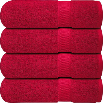 Infinitee Xclusives Luxury 100% Ring-Spun Cotton Bath Towels Set of 4 (27x54 inches) – Soft, Absorbent & Quick-Drying Towels for Bathroom, Gym, Spa & Hotel Use (Burgundy, Bath Towels)