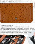 3 Swords Germany – brand quality 12 piece manicure pedicure grooming kit set for professional finger & toe nail care with ostrich synthetic leather case - Made in Germany