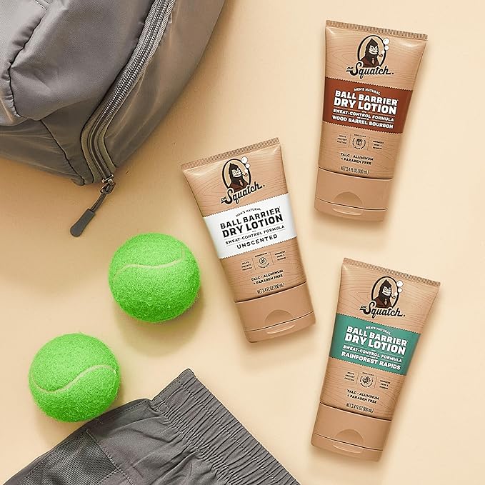 Dr. Squatch Ball Barrier Dry Lotion, No Mess Body Powder Lotion for Men, Made With Natural Ingredients - 2-Pack Wood Barrel Bourbon
