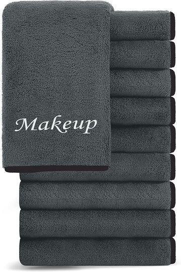 Cosy Family 10 Pack Makeup Remover Wash Cloths - Soft Microfiber Fingertip Facial Cleansing Cloths for Hand and Make Up, 12 x 12 in, Black Grey