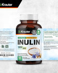 BIO KRAUTER Inulin Powder Capsules - 1200 mg Strength - 100 Count - Fiber Supplement - Chicory Root Fiber Capsules for Digestive Support - Pure Soluble Fiber Supplements - Vegan Inulin Capsules