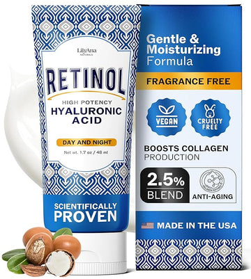LilyAna Naturals Anti Aging Retinol Face Cream for Women – Wrinkle & Neck Cream for Firming, Retinol Moisturizer for Face with Hyaluronic Acid, Hydrating Night Cream, Collagen Boost (Bottle, 1.0oz)