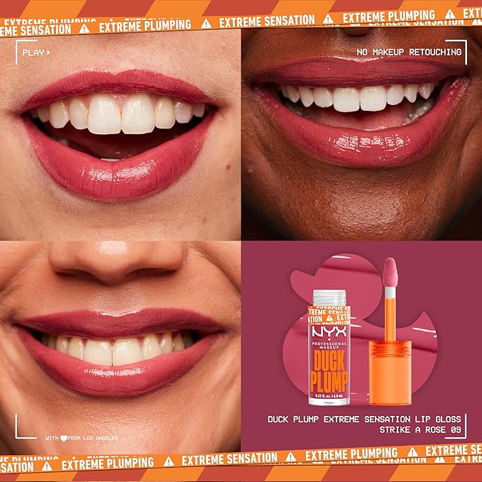 NYX PROFESSIONAL MAKEUP Duck Plump High Pigment Lip Gloss, Lip Plumper Gloss with Spicy Ginger - Strike A Rose