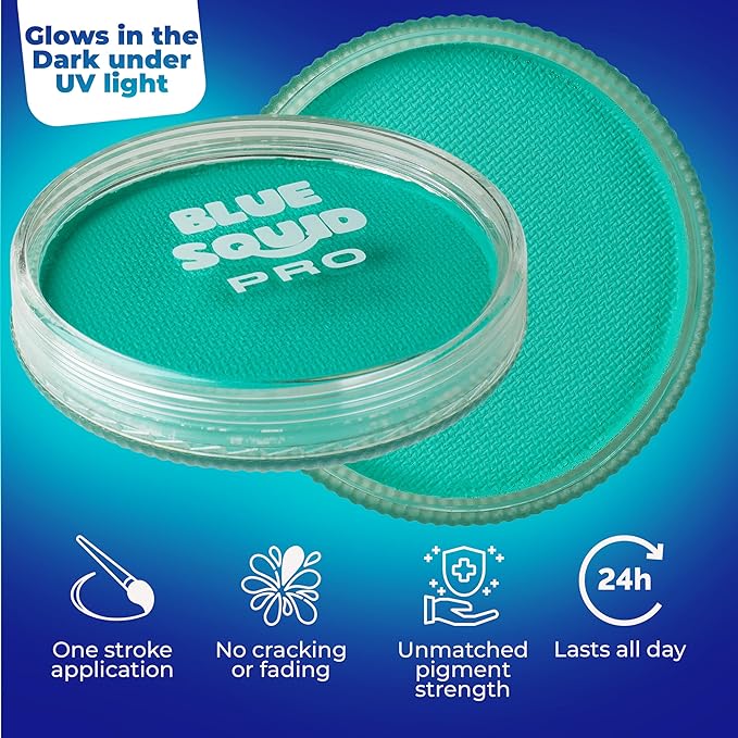 Blue Squid Face Paint Water Based Single Cake Professional Face Paint & Body Paint - Water Activated, Kids Adults Face Painting for Costume, Halloween Makeup, Cosplay - Neon Teal Face Paint 30g