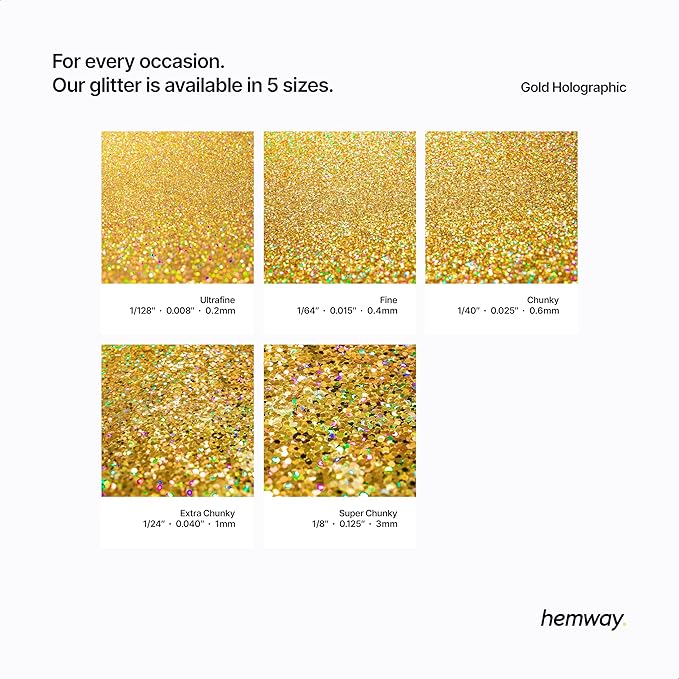 Hemway Eco Friendly Biodegradable Glitter 100g / 3.5oz Bio Cosmetic Safe Sparkle Vegan for Face, Eyeshadow, Body, Hair, Nail and Festival Makeup - Extra Chunky (1/24" 0.040" 1mm) - Gold Holographic