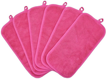 Makeup Remover Cloths for Face, Eye, Lips - Reusable Makeup Remover Pads Soft Microfiber Facial Cleansing Cloths 6 x 12 inch 6 Pack (Dark Pink)