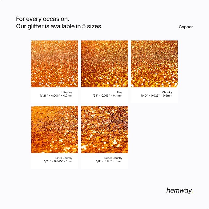 Hemway Eco Friendly Biodegradable Glitter 100g / 3.5oz Bio Cosmetic Safe Sparkle Vegan for Face, Eyeshadow, Body, Hair, Nail and Festival Makeup, Craft - Fine (1/64" 0.015" 0.4mm) - Copper