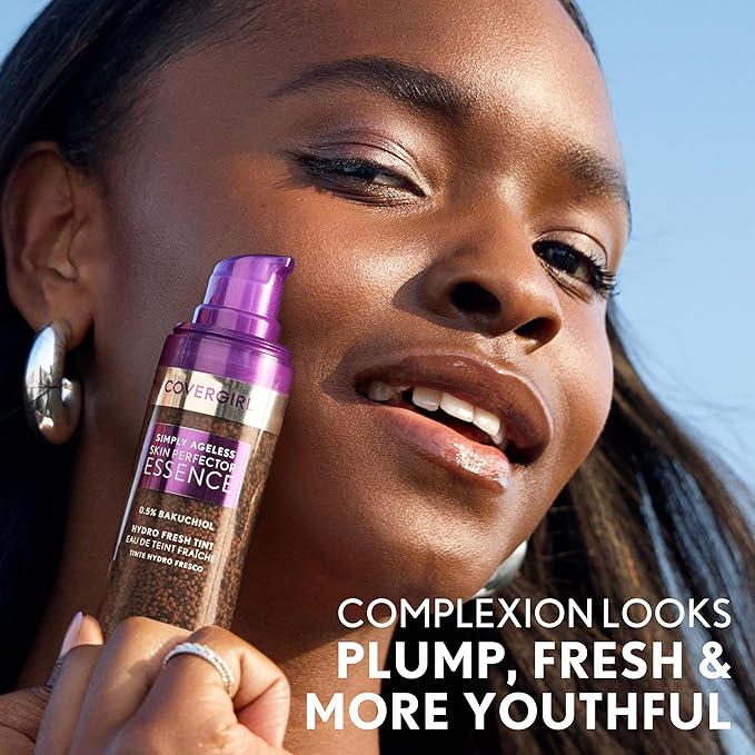 Covergirl Simply Ageless Skin Perfector Essence Foundation, 65 Tan-Rich, Tinted Skincare Makeup Hybrid, Sheer Tint, Radiant Finish, Glowy Finish, Vegan Formula, 1.0oz