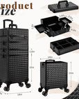 AROUS 5 in 1 Rolling Makeup Train Case Cosmetology Case on Wheels Large Cosmetic Organizer Travel Cart for Hairstylist Artist Nail Beauty Salon Barber,Black