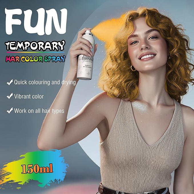 Gold Temporary Hair Color Spray - Gentle Formula, Washable & Non-Sticky | Instant Golden Hair Dye Alternative for Adults | Halloween, Costume, Party Makeup, 150ml