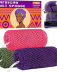 African Net Sponge Authentic, 3 Pieces Exfoliating Scrubber Bath Sponge for All Skin Types, Back Scrubber Loofah Washcloth for Shower, Gentle Exfoliation, Gift 1 Travel Bag (Purple, Pink, Dark Green)