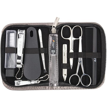 3 Swords Germany - brand quality 10 piece manicure pedicure grooming kit set for professional finger & toe nail care tweezers file clipper fashion leather case in gift box, Made by 3 Swords (01603)