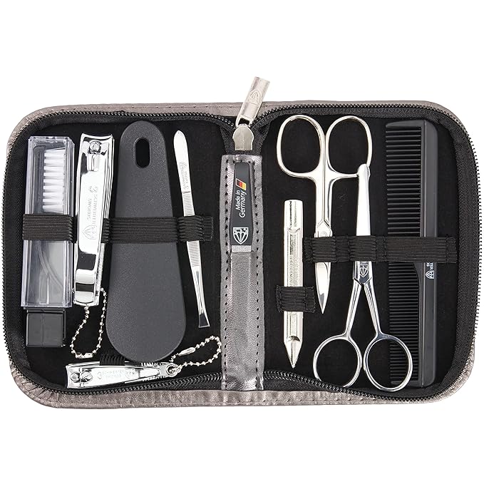 3 Swords Germany - brand quality 10 piece manicure pedicure grooming kit set for professional finger & toe nail care tweezers file clipper fashion leather case in gift box, Made by 3 Swords (01603)