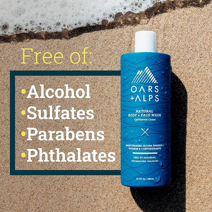 Oars + Alps Men's Moisturizing Body and Face Wash, Skin Care Infused with Vitamin E and Antioxidants, Sulfate Free, California Coast, 1 Pack