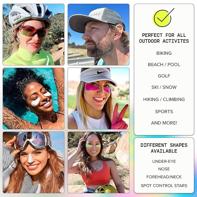 Sun Patch, Hypoallergenic Sun-Screen Under Eye Patches, 100% Silicone UPF-50 UV Protection, Reusable, 1 Pack/4 Pairs, Yellow (Golf, Surf, Swim, Ski & Snow, Outdoors)