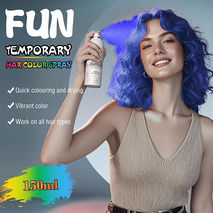 Temporary Hair Color Spray for Adults & Kids - Instant Blue Dye Alternative | Non-Sticky, Washable & Gentle Formula | Party, Halloween, Costume Makeup (150 ml)