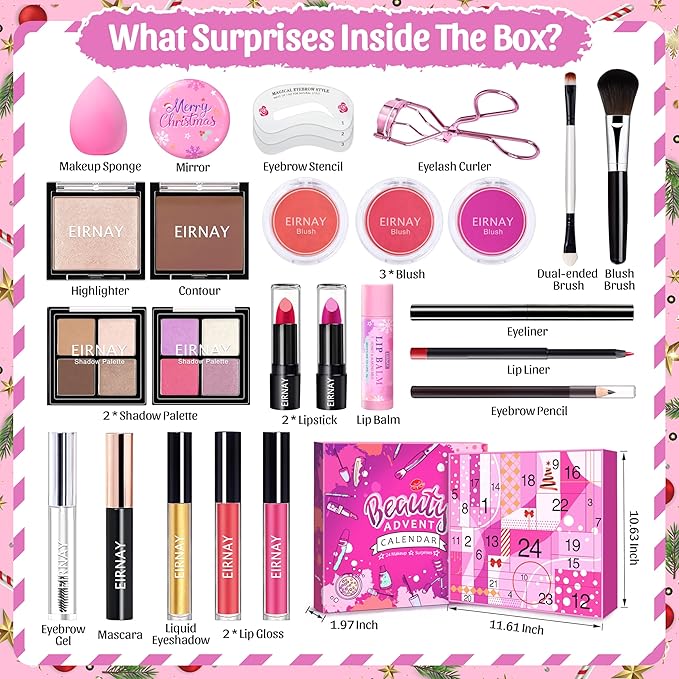 Makeup Advent Calendar 2025, 24 Days Christmas Gift Makeup Sets For Women Teen Girl, 2025 Xmas Countdown Calendar Cosmetics Holiday Surprise Make Up Gift Kits for Women Full Kit