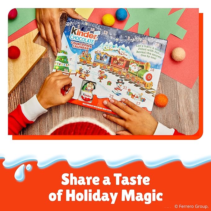 Kinder Chocolate Countdown Advent Calendar, Chocolate Candy, 2025, 2 Pack, Holiday gift for all, 24 Pieces 8.8 oz