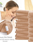 Cosy Family 24 Pack Soft Washcloths Set - 12 x 12 inches, Quick Drying - Highly Absorbent Coral Velvet Fingertip Towel Bathroom Wash Clothes for Bath, Spa, Facial, Kitchen - Brown