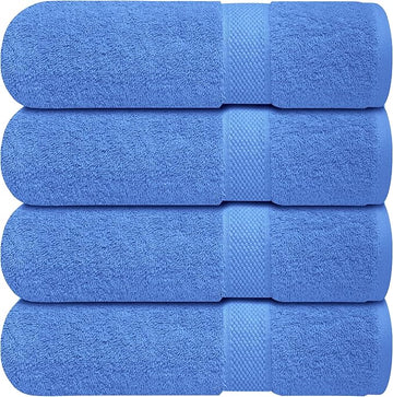 Infinitee Xclusives Luxury 100% Ring-Spun Cotton Bath Towels Set of 4 (27x54 inches) – Soft, Absorbent & Quick-Drying Towels for Bathroom, Gym, Spa & Hotel Use (Eloquent Blue, Bath Towels)