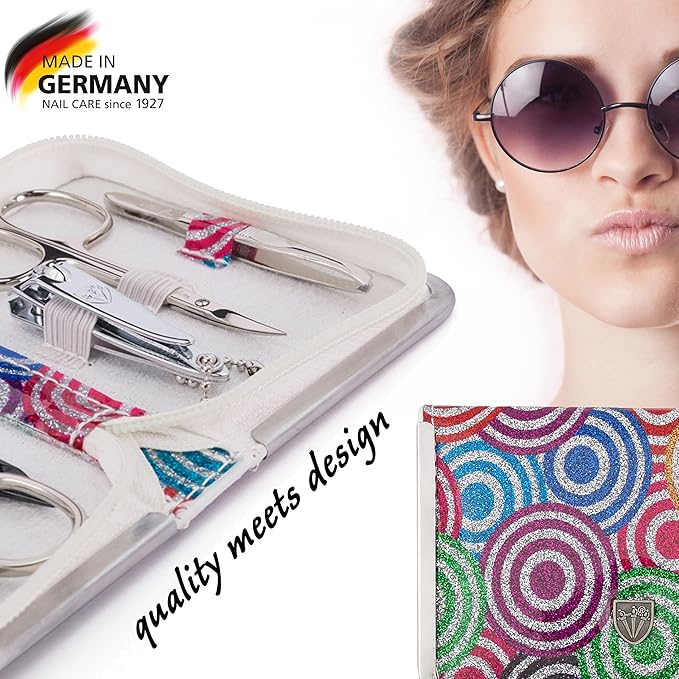 3 Swords Germany - brand quality 6 piece manicure pedicure kit set for professional finger & toe nail care with synthetic leather case - Made in Germany - colored