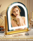 ROLOVE Lighted Makeup Mirror with 3-Color Dimmable Lighting, with Removable 10x Magnifier, Smart Touch Control, 360° Rotation, 15" x 13" Hollywood Vanity Mirror for Tabletop Desk (Gold)