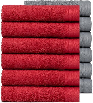 100% Cotton Washcloths Set 13” x 13” | Burgundy & Dark Grey Towels | Set of 12 Ultra Soft and Highly Absorbent Washcloths Sets for Bathroom, Gym, Hotel, Spa | Machine Washable Face Towel