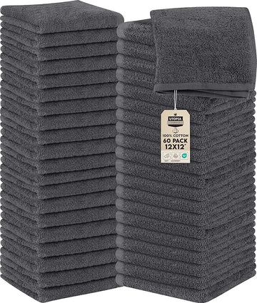 Utopia Towels Cotton Washcloths Set, 100% Ring Spun Cotton, Premium Flannel Face Cloths, Highly Absorbent and Soft Feel Fingertip Towels, 60 Pack, Grey