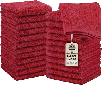 Utopia Towels 24 Pack Cotton Washcloths Set, 100% Ring Spun Cotton, Premium Quality Flannel Face Cloths, Highly Absorbent and Soft Feel Fingertip Towels, Red