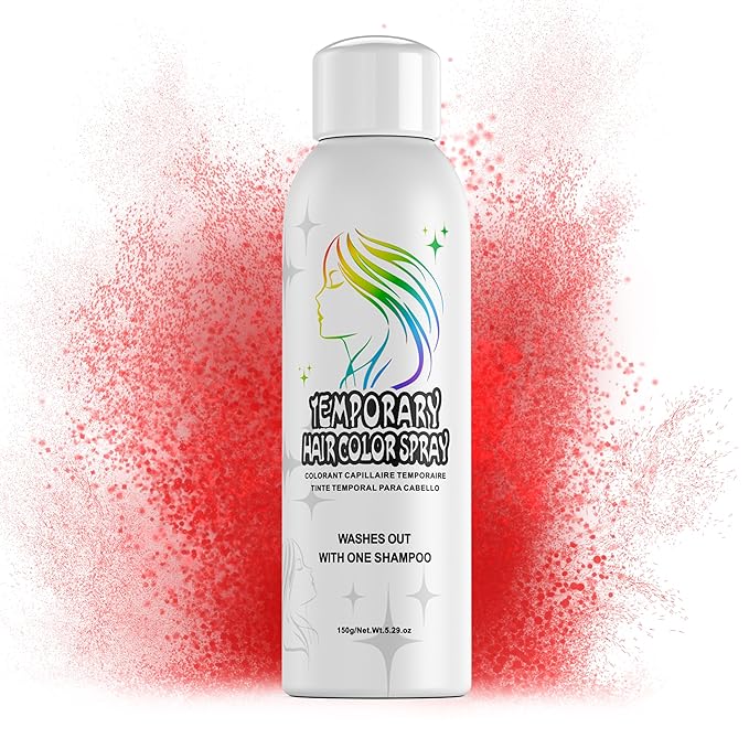 Temporary Hair Color Spray for Adults & Kids - Instant Red Dye Alternative | Non-Sticky, Washable & Gentle Formula | Party, Halloween, Costume Makeup (150 ml)