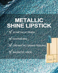 Oulac Metallic Green Lipstick for Women with Metallic 3D Shine, Lightweight Hydrating Formula, High-Impact Lip Color, Vegan Beauty, Full Coverage Lip Makeup, Turquoise (20)
