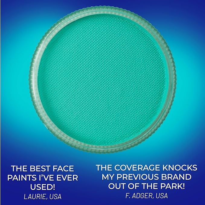 Blue Squid Face Paint Water Based Single Cake Professional Face & Body Paint - Water Activated, Kids Adults Face Painting for Costume, Halloween Makeup, Cosplay - UV Pastel Turquoise Face Paint 30g